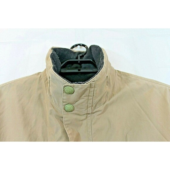 Nautica Tan Bomber Jacket Coat Hidden Hoodie Wool Like Lining Mens Size M - Picture 4 of 9